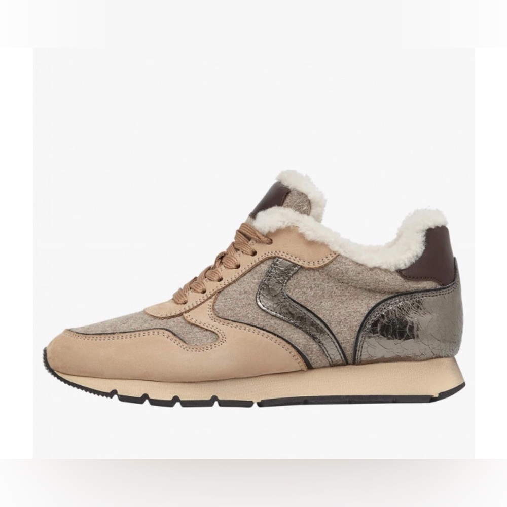 NWT VOILE BLANCHE JULIA Fur Leather And Fabric Sneakers in BEIGE - Picture 2 of 16